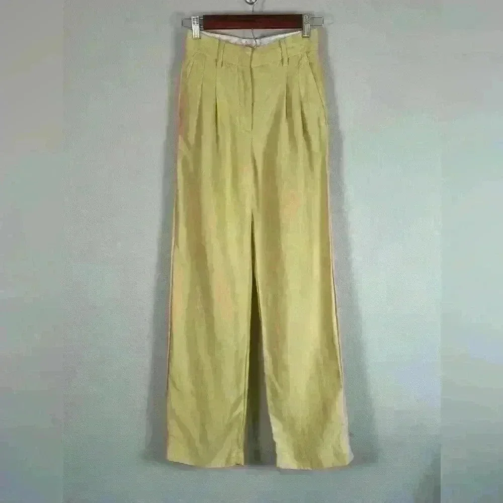 Wilfred Aritzia Yellow Linen Blend Wide Leg Pant Women's Size 00